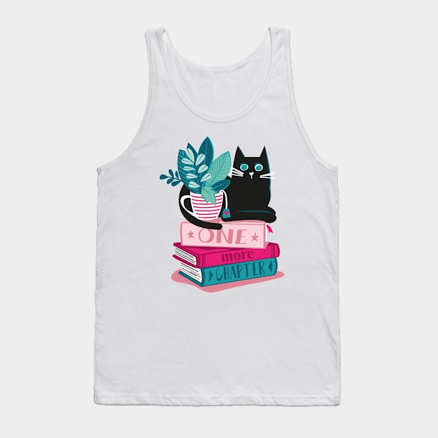 One more chapter // spot // pastel pink background black cat striped mug with plants red teal and yellow books with quote Tank Top by SelmaCardoso